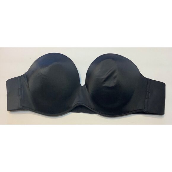 Cacique Women Sz 44B Black Strapless Bra Nylon Lycra Padded Underwire Intimates - Picture 1 of 5